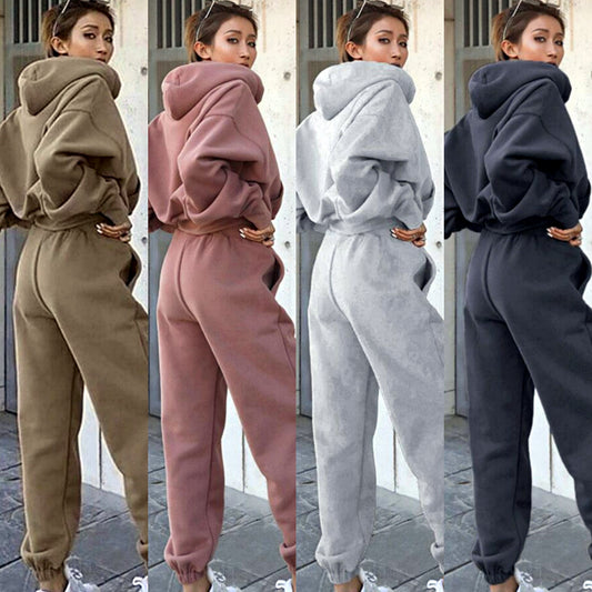 Women's Casual Hoodie - Autumn Winter Wear Grey Hoodie Set Long Sleeve