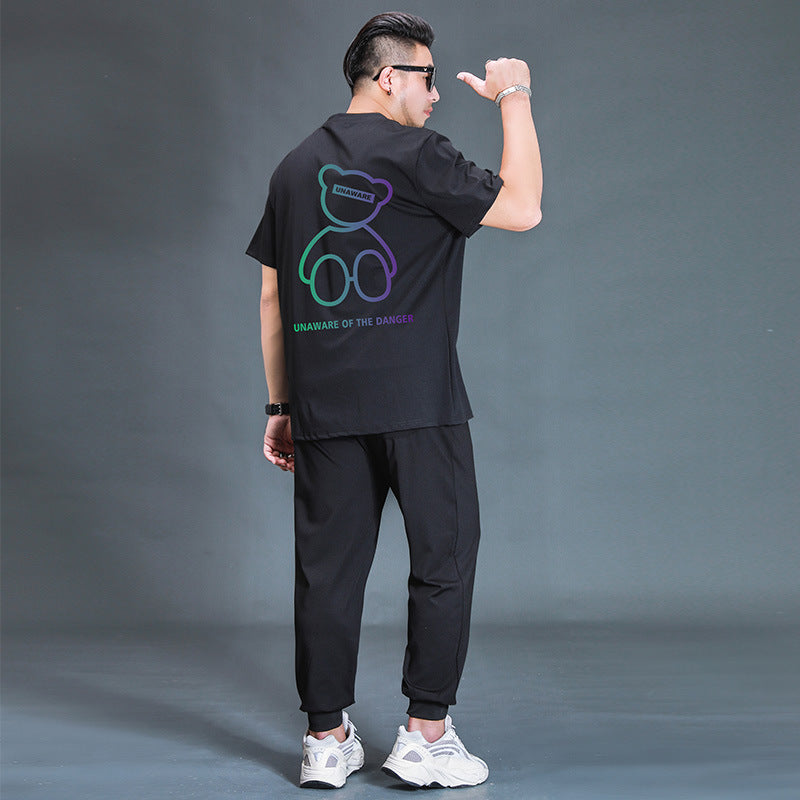 Oversized Casual Sports Suit - Two-Piece Black Cotton Sportswear Set