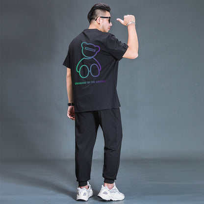 Oversized Casual Sports Suit - Two-Piece Black Cotton Sportswear Set