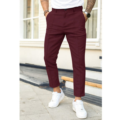 Casual Suit Pants For Men | Slim Fit Double Fold Cotton Blend Trousers