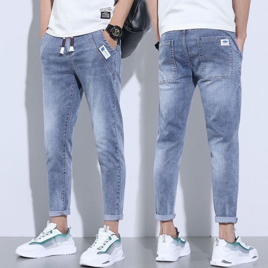 Denim Stretch Trousers - Men's Casual Pants With Elastic Waist & Slim Fit
