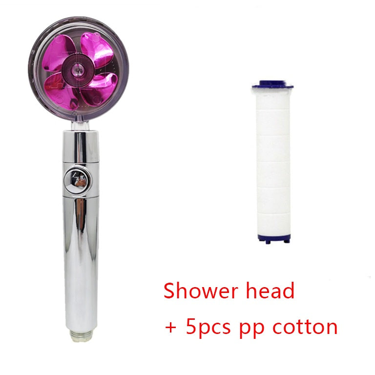 Chrome shower head with purple fan blades and separate white pp cotton filter cartridge