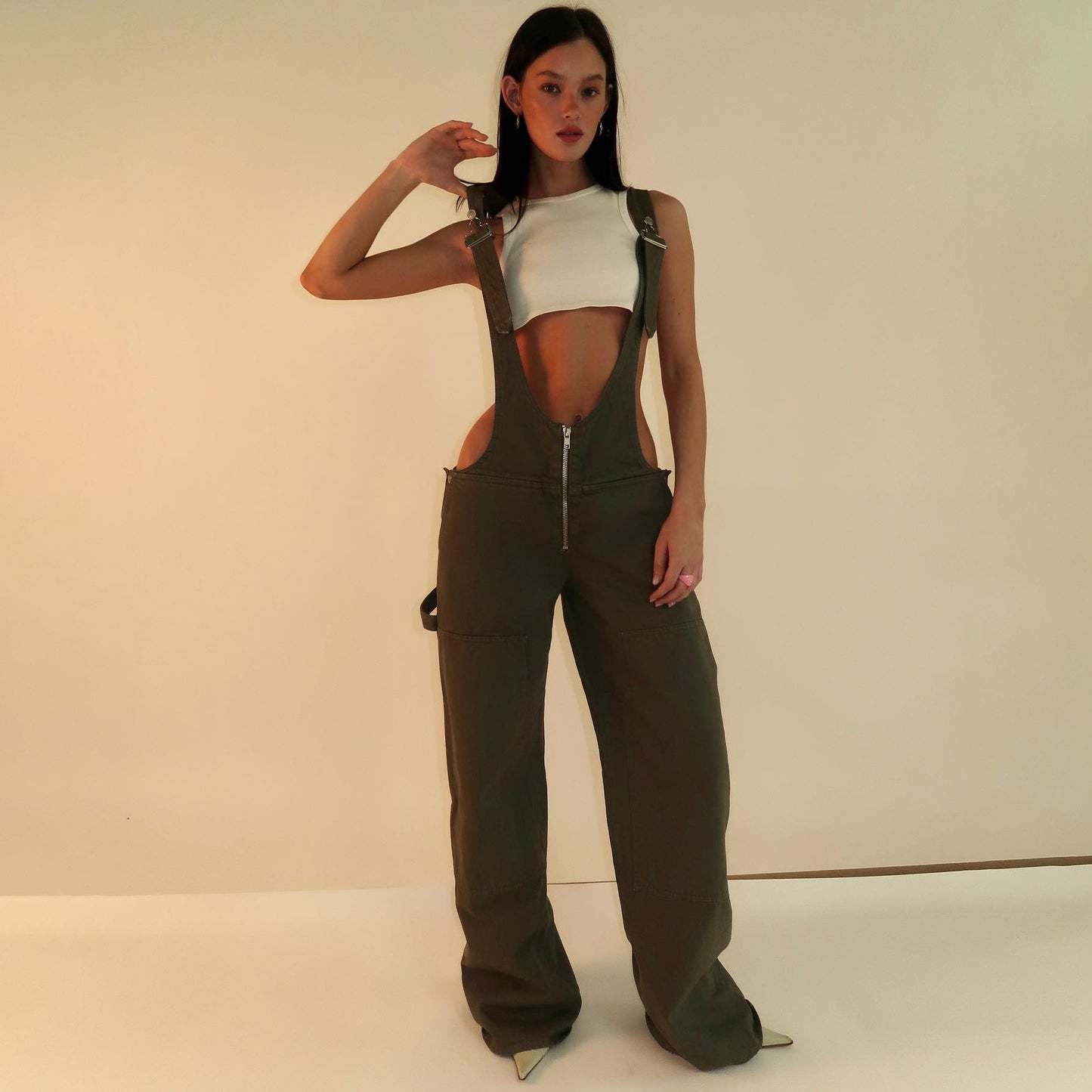 Denim Overalls With Zipper Pockets – Loose Suspender Jumpsuit, Wide Leg Pants