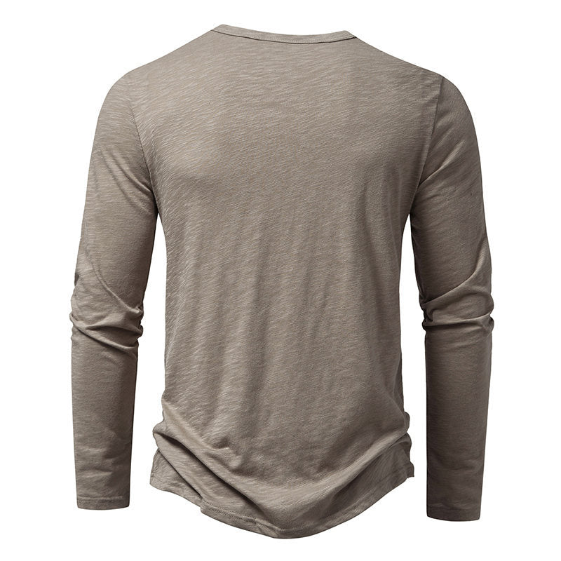 beige long sleeve casual men's t-shirt back view on white background
