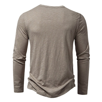 beige long sleeve casual men's t-shirt back view on white background