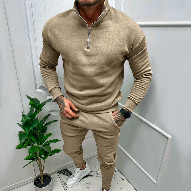 Men's Fleece Suit - Casual Solid Color Top & Trousers Set | Cotton Blend Winter Wear