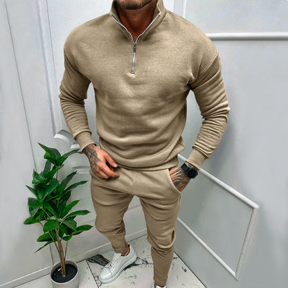 Men's Fleece Suit - Casual Solid Color Top & Trousers Set | Cotton Blend Winter Wear