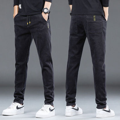 Denim Stretch Trousers - Men's Casual Pants With Elastic Waist & Slim Fit