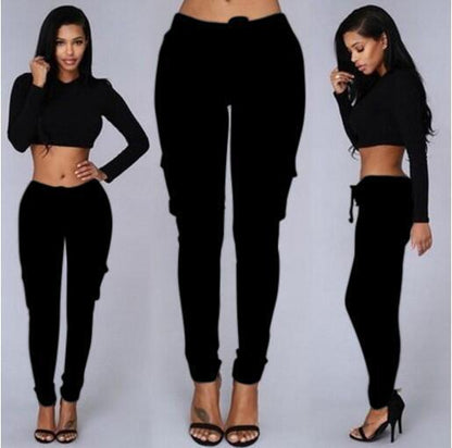 Women's Casual Pants - Multi-Pocket Cotton Trousers With Tight Fit And Middle Waist