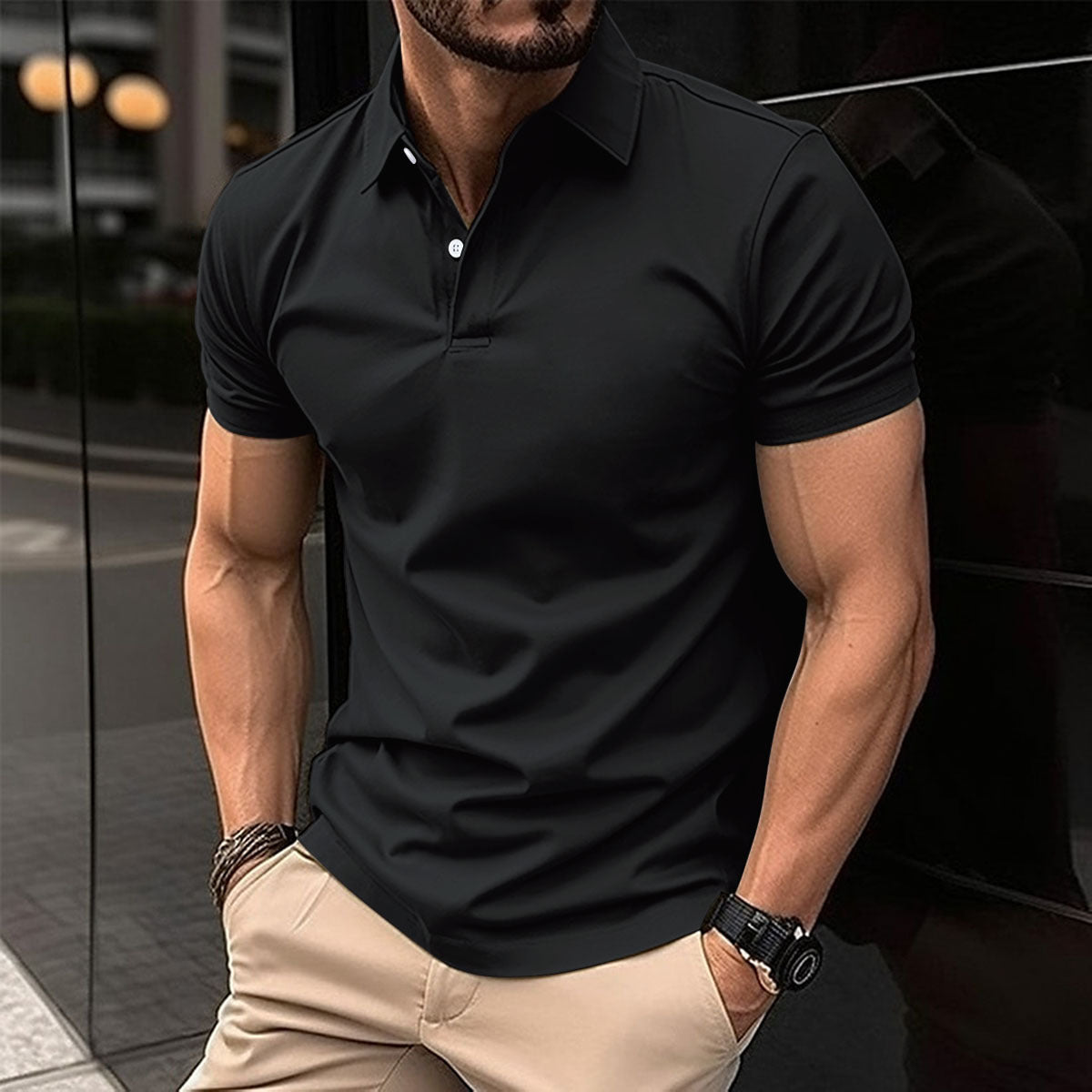 Men's Polo Shirt Summer Short Sleeve | Solid Color Button Lapel Top