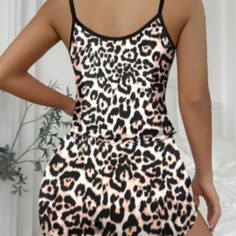 Leopard Print Loungewear - Women's Two Piece Set With Milk Silk Fabric