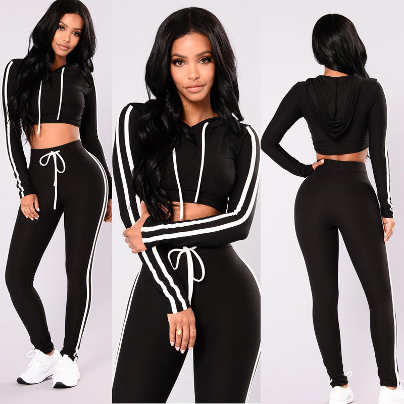 Women Tracksuit Set – Ladies Casual Suit With Crop Top Hoodie & Slim Fit Pants