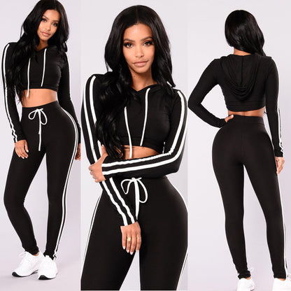 Women Tracksuit Set – Ladies Casual Suit With Crop Top Hoodie & Slim Fit Pants