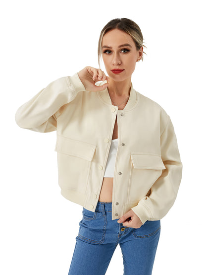 Lightweight Bomber Jacket | Cropped Casual Varsity Jacket With Pockets