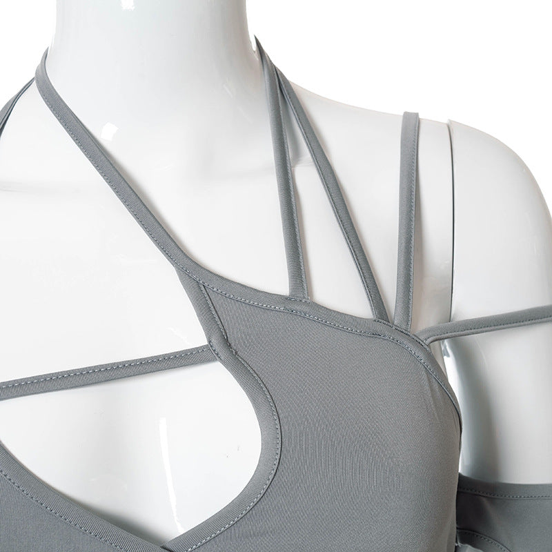 Halter Neck Camisole Strapless Top | Gray Polyester Long Sleeve Blouse