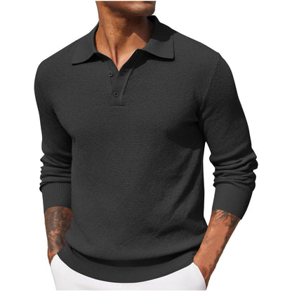 Casual Long Sleeve Top - Men's Autumn Solid Color Polyester Shirt