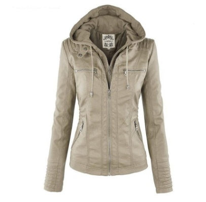 Detachable Hooded Jacket - Casual PU Leather Coat With Pockets, Long Sleeve