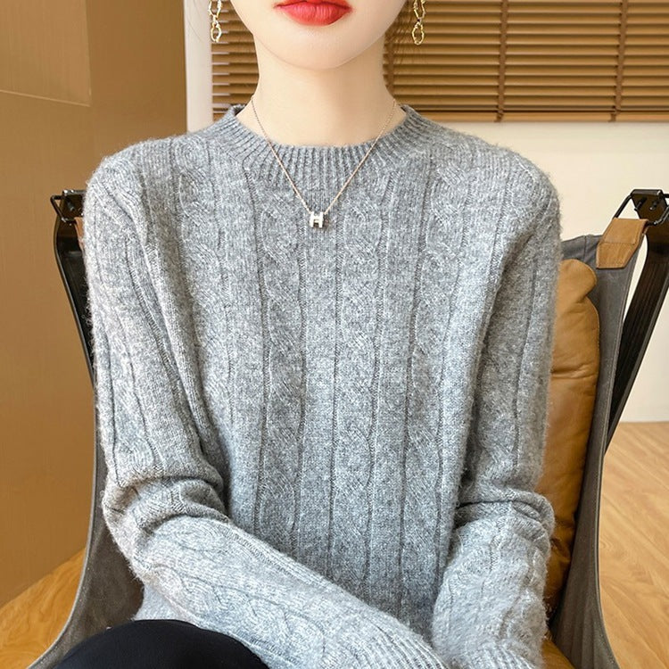 Twist Sweater Knit Vintage Round Neck Base Shirt
