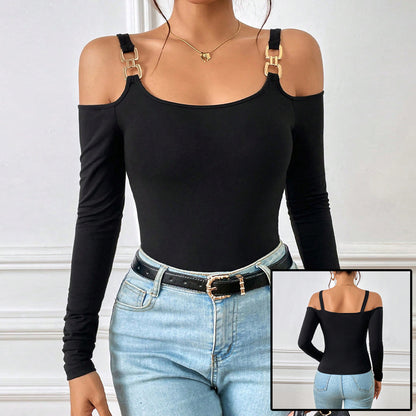Off Shoulder Top - Slim Fit Pullover With Metal Hook Detail | Spring Fashion