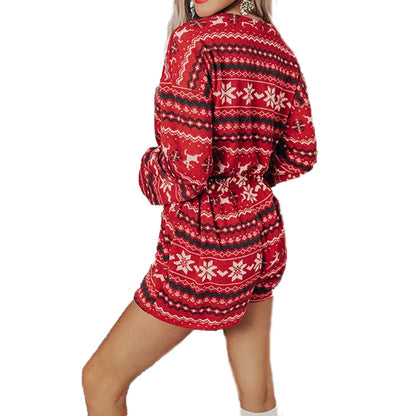 Women Christmas Pajamas | Breathable Polyester Pajama Set With Elastic Waistband Shorts