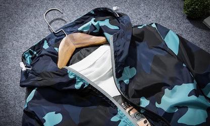 Men Camouflage Jacket | Lightweight Spring Polyester Fiber Coat With Hooded Luminous Zipper