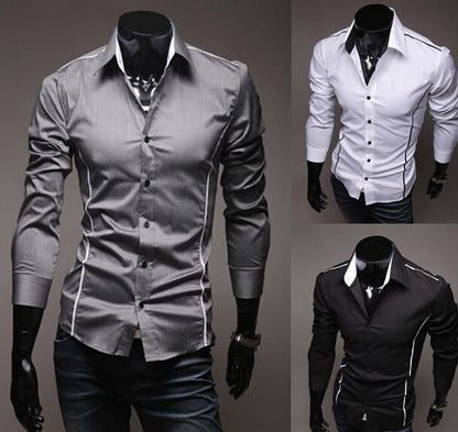 Cotton Slim Men Shirt | Long Sleeve Casual Shirt | High Quality Black White Gray