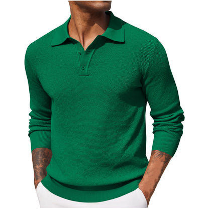 Casual Long Sleeve Top - Men's Autumn Solid Color Polyester Shirt