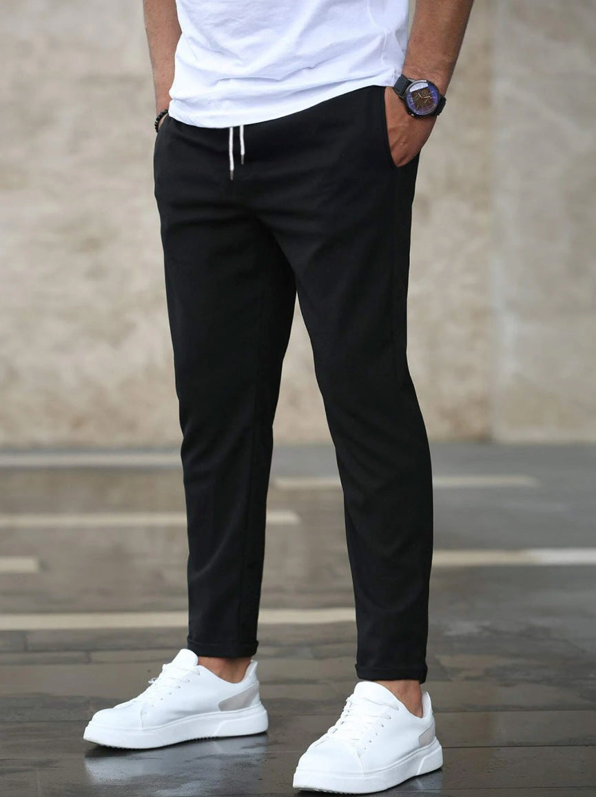 Men's Slim Fit Trousers - Casual Drawstring Waist Pants With Pockets
