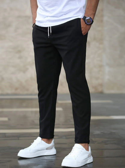 Men's Slim Fit Trousers - Casual Drawstring Waist Pants With Pockets