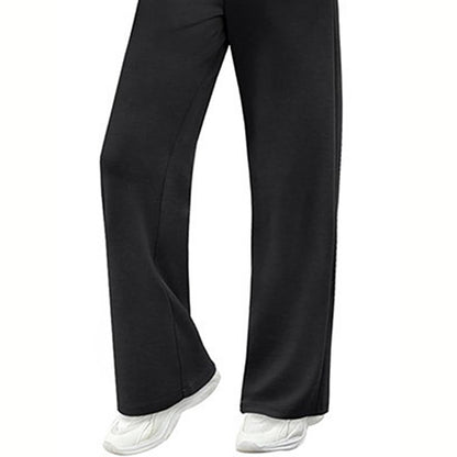 Women's Solid Color 2-Piece Set, Crew Neck Long Sleeve Ruffle Design Top With Tie-Waist Wide Leg Pants For Spring And Fall