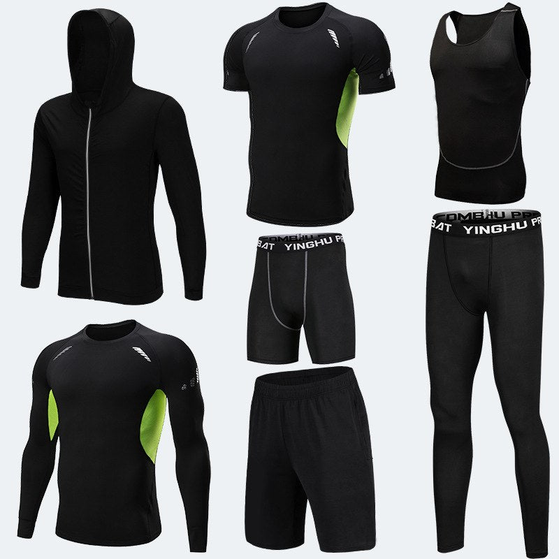Compression Running Tights Men – 7pcs Workout Clothes Set With Muscle Support