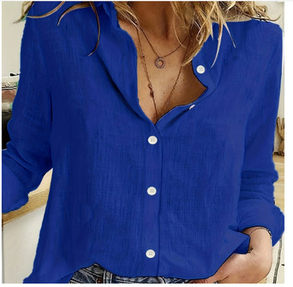 Loose Button Cardigan - Womens Long Sleeve Shirt With Lapel Collar Blouse