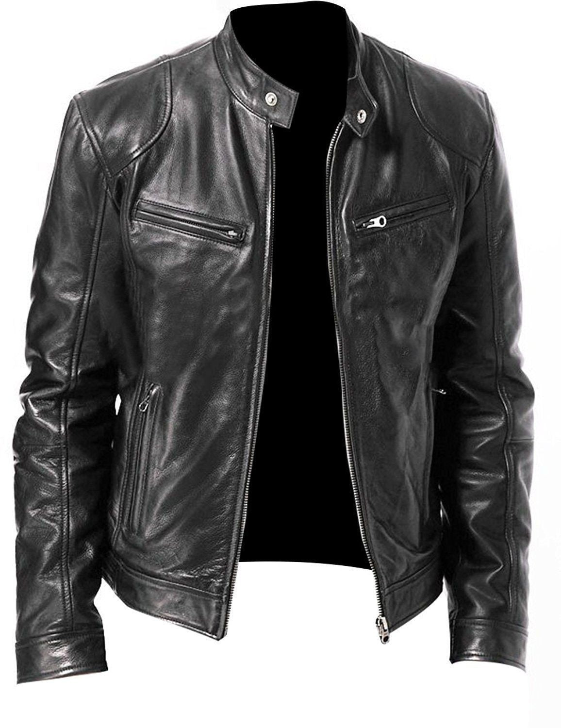 PU Leather Jacket Slim Fit Zipper Front Coat For Men - Business Style