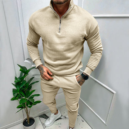 Men's Fleece Suit - Casual Solid Color Top & Trousers Set | Cotton Blend Winter Wear