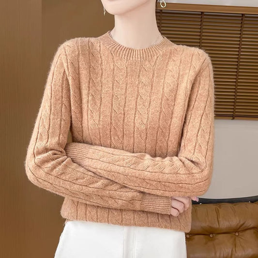 Twist Sweater Knit Vintage Round Neck Base Shirt