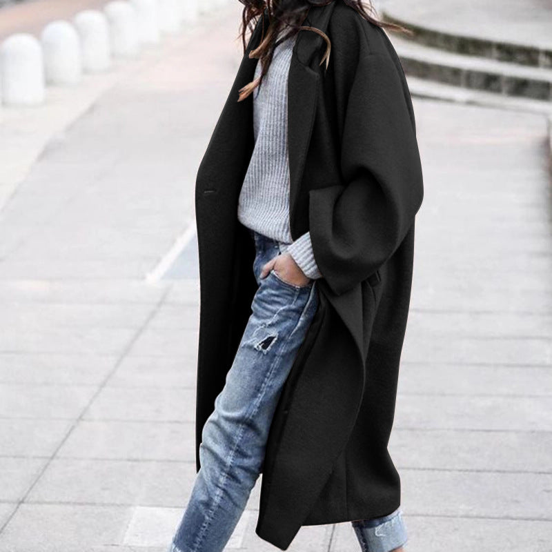 Long Woolen Jacket – Stylish Casual Lapel Coat With Warm Winter Clothing