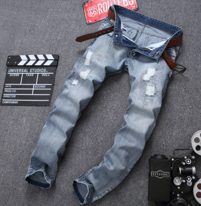 Ripped Jeans Pants | Men's Slim Fit Distressed Denim Joggers Light Blue Plus Size