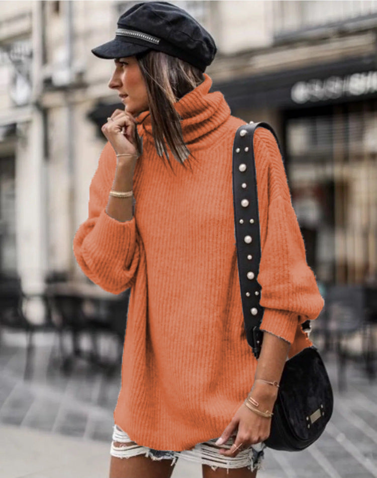 Women's Sweater Dress | Mid-Length Knitted Pullover With Splicing Design