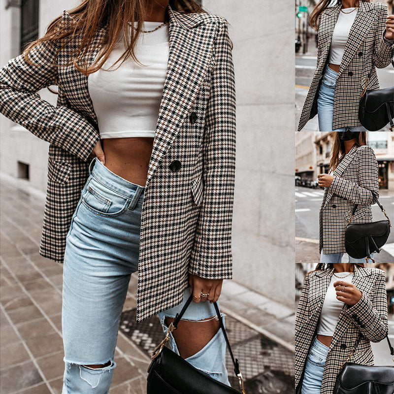 Women's Plaid Suit Jacket | Slim Fit Blazer With Button Front & Suit Collar