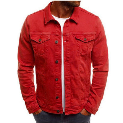 Men Denim Jacket - Casual Cotton Button-Up Shirt Lightweight Outerwear