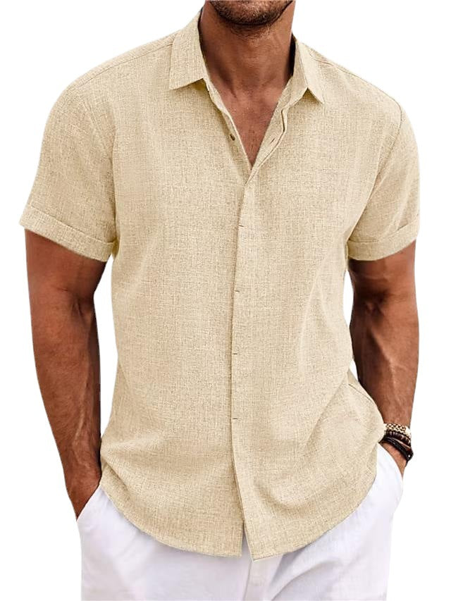 Men's Linen T-Shirt | Loose Fit Short Sleeve Tee | Lightweight Polyester Fabric Top