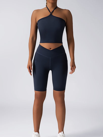 Womens Lounge Sets - Ribbed Two Piece Sets With High Waist Shorts & Pockets