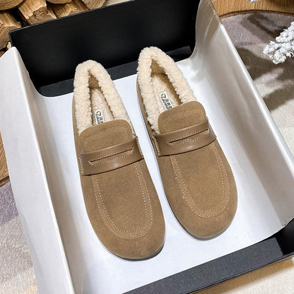 Women's Velvet Shoes | Warm Cotton Shoes | Retro Flat Heel Footwear