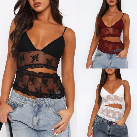 Backless Bralette Top - Lace Stitched V Neck Women Tank Top | Comfortable Summer Wear