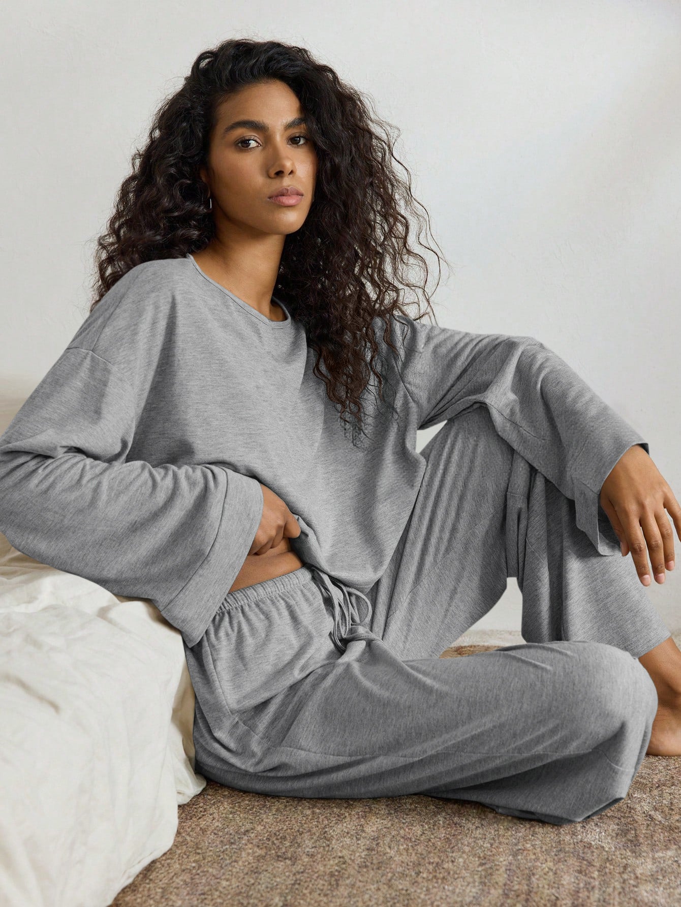 Batwing Sleeve Top Casual Homewear Suit – Comfortable Milk Silk Lounge Set
