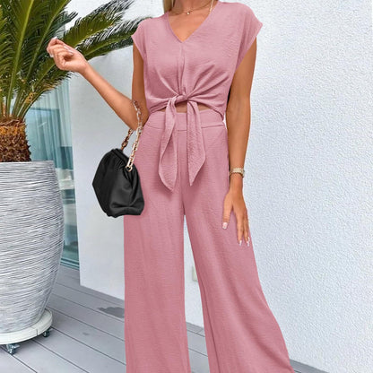 Women's 2-Piece Set | Sleeveless Crop Top & Polyester Pants | Trendy Pocket Detail