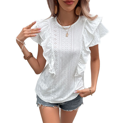 White Casual Shirt – Women's Ruffled Patchwork Blouse | Japanese Korean Style