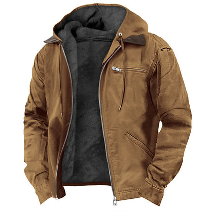 Winter Hooded Coat | Men's Casual Fleece Jacket With Pockets | Warm Zip-Up Outerwear