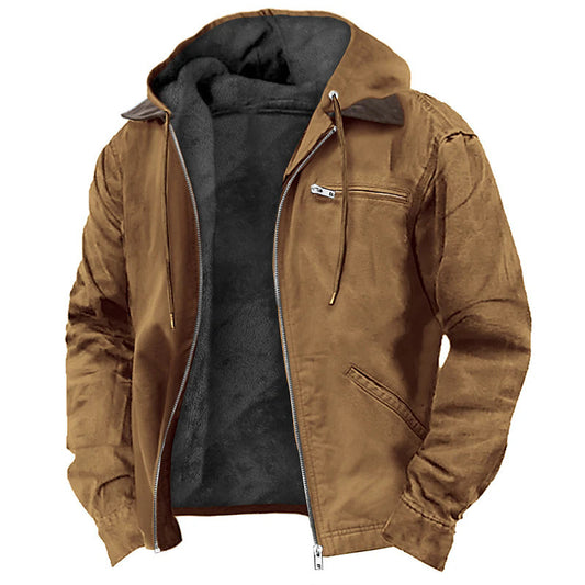 Winter Hooded Coat | Men's Casual Fleece Jacket With Pockets | Warm Zip-Up Outerwear