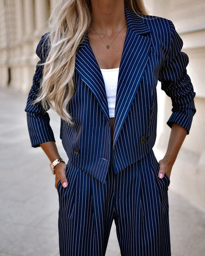 Striped Suits Women | Stylish Spring Fashion Two Piece Set With Cropped Top